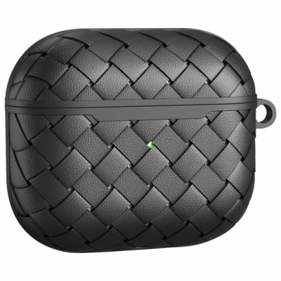Afbeelding van AirPods 3 hoesje TPU Woven series Zwart Kunstleer