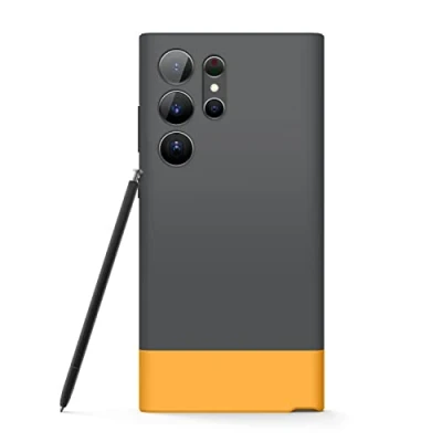 Afbeelding van elago Glide beschermhoes compatibel met Samsung Galaxy S23 Ultra, nauwkeurige uitsparingen voor de camera, schokbestendig, hybride technologieën PC + TPU, volledige afdekking (donkergrijs/geel)