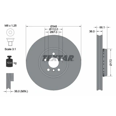 Afbeelding van TEXTAR Remschijf BMW: 3 Saloon, Touring, 7 348mm 36mm 05/06 112mm tweedelige remschijf, interne ventilatie Gecoat High carbon 92288725 34106880076