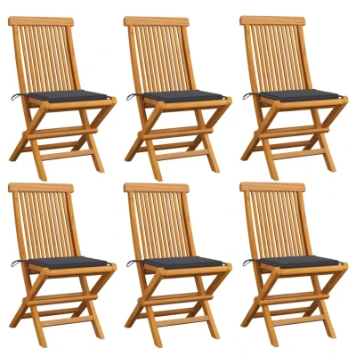 Afbeelding van Tuinstoelen 6 st met antracietkleurige kussens massief teakhout
