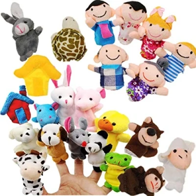 Afbeelding van JZK 24 Vingerpoppen Set Familie Pluche Dieren Vingerspeelgoed Vulling Feesttas Vinger Poppen voor Kinderen