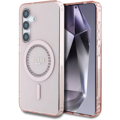 Afbeelding van Guess Geschikt voor S25 Backcover Rhinestones Printed Classic Logo MagSafe Roze