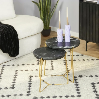 Afbeelding van Salontafel Set Caly Zwart Marmer 50 40 Cm