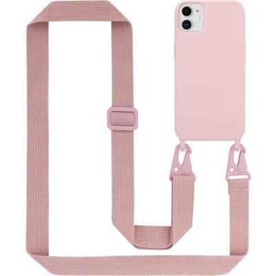 Afbeelding van Cadorabo Mobiele telefoon ketting geschikt voor Apple iPhone 11 in LIQUID ROZE Silicone beschermhoes met lengte verstelbare koord riem