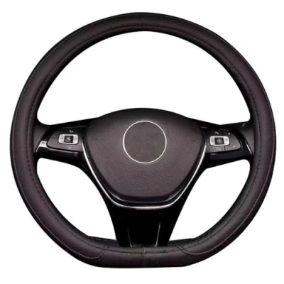 Afbeelding van Pahajim Universele stuurhoes, D vorm, plat stuurbedekking,38 cm, ademend, antislip, voor auto, vrachtwagen, SUV en bestelwagen, zwart