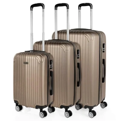 Afbeelding van ITACA Set van 3 uittrekbare koffers, 55/66/76 cm, ABS 4, harde wielen, robuust en licht. Slot geschikt voor Ryanair, middelgroot groot. T71500, Champagne