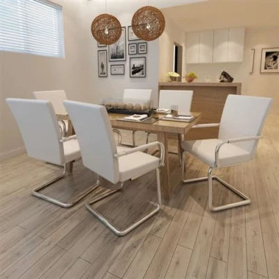 Afbeelding van vidaXL Eetkamerstoelen 6 st kunstleer wit