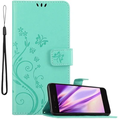 Afbeelding van Cadorabo Hoesje geschikt voor LG K8 2018 / K9 in BLOEMEN TURKOOIS Beschermhoes bloemmotief met magnetische sluiting, standfunctie en kaartsleuven Book Case Cover Etui