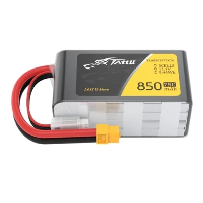 Afbeelding van Tattu Lipo 3S batterij 850mAh 11,1V 75C 3S1P met XT60 stekker voor FPV Racing 150 180 quadcopter