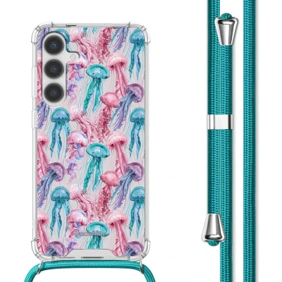 Afbeelding van iMoshion Hoesje Geschikt voor Samsung Galaxy S24 met Koord Design Meerkleurig / Jellyfish Watercolor