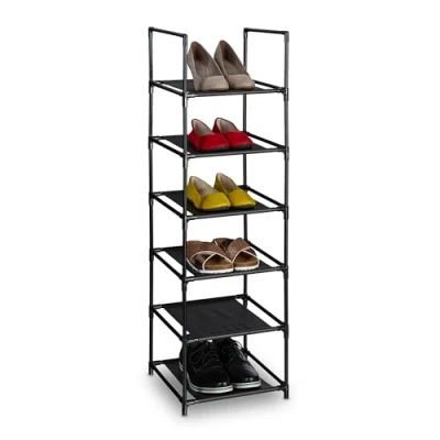 Afbeelding van Relaxdays schoenenrek smal metaal en stof opbergrek schoenen gang schoenenmeubel 6 etages