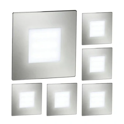Afbeelding van ledscom.de FEX 6 LED traplampen/wandinbouwlampen voor binnen en buiten, vierkant, roestvrij staal, 85 x mm, koud wit