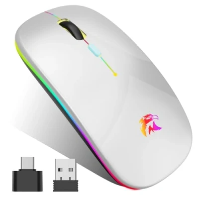 Afbeelding van HZD draadloze Bluetooth muis, 2,4 GHz, 1600 dpi, voor laptop, computer, pc, Mac, iOS, Android, iPad, Windows (zilver)