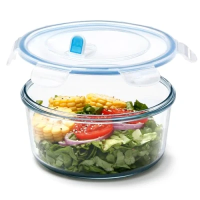 Afbeelding van NUTRIUPS 1,6 liter luchtdichte glazen voorraaddozen met deksel, ronde voedselopslagset, BPA vrij, voor het bereiden van maaltijden, reizen, vriezer, oven