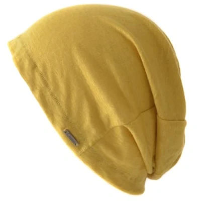 Afbeelding van CHARM Zomermuts voor heren, 100% linnen, lichte en zachte gebreide muts, beanie, gemaakt in Japan, Mosterd