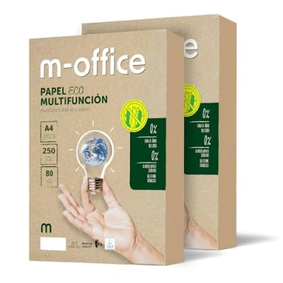 Afbeelding van 2 verpakkingen met elk 250 vellen gerecycled papier, A4, 80 g, voor kopieerapparaten en printers, DIN 100% m office (500 vellen)
