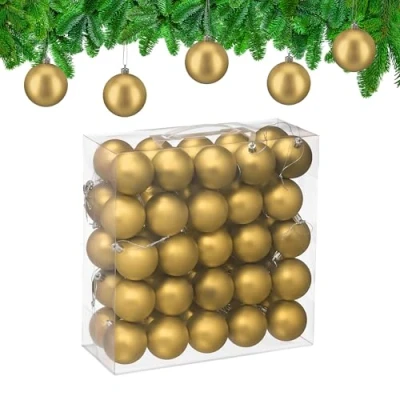 Afbeelding van Relaxdays Boule de Noël, lot Pratique 50, Mate, Plastique Robuste, pour Le Sapin, diamètre : 6 cm, dorée