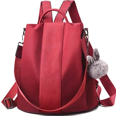 Afbeelding van Charmore Dames Rugzak Waterdichte Nylon Schooltassen Anti diefstal Schoudertassen, Bordeaux L, Handtassen