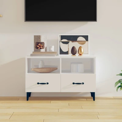 Afbeelding van Tv meubel 80x36x50 cm bewerkt hout hoogglans wit