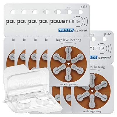 Afbeelding van Varta Power One hoorapparaatbatterijen 10 x 6 blister PR41 bruin 24607 + opbergdoos voor 2 hoorapparaten (10, 13, 312, 675)