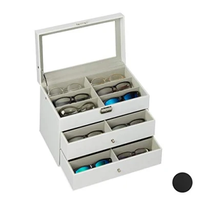 Afbeelding van Relaxdays brillendoos voor 18 brillen opbergdoos display organizer wit