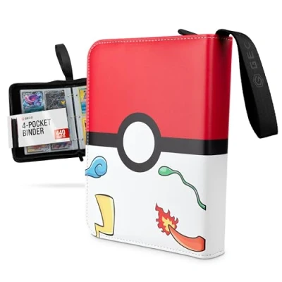 Afbeelding van Verzamelkaartenalbum, verzamelkaartenalbum met ritssluiting, 4 vakken, 55 pagina&#039;s voor 440 kaarten, Poke Ball Design, rood
