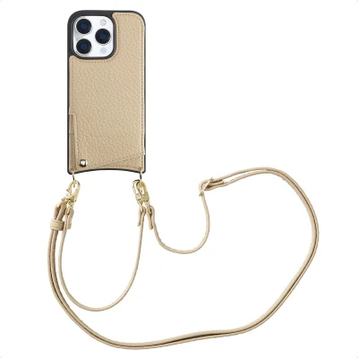 Afbeelding van Selencia Hoesje Geschikt voor iPhone 16 Pro met Pasjeshouder Nova Backcover koord en pashouder Beige