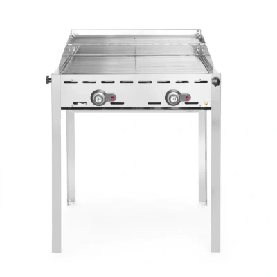 Afbeelding van Gasbarbecue Green Fire, 2 Branders met Windkap, RVS Grillroosters 1/1 GN, 740x612x(h)825 mm