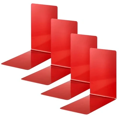 Afbeelding van Alco Albert 4301 12 4 boekensteunen van metaal, rood, 14 x 8,5 cm, voor school, kantoor en thuis