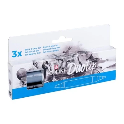 Afbeelding van Duotip marker Ecoline zwart &amp; grijs set 3 kleuren