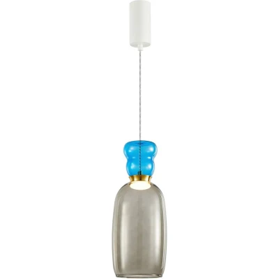 Afbeelding van Lucande hanglamp 1licht Glas, metaal H: 37 cm lichtgrijs, lichtblauw, mat wit Inclusief lichtbron