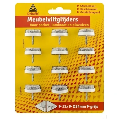 Afbeelding van Deltafix Meubelviltglijders 24mm Grijs 12 Stuks met nagel