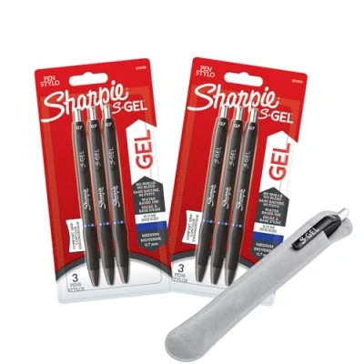 Afbeelding van Sharpie S Gel 6 stuks gelpennen middelste punt (0,7 mm) blauwe inkt fluwelen etui