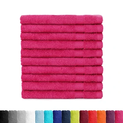 Afbeelding van BaSaTex Set van 10 badstof gastendoekjes, 30 x 50 cm, 100% katoen, gemaakt in groen, kleur: roze magenta