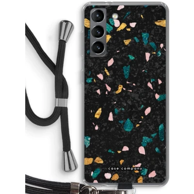 Afbeelding van Case Company® hoesje met Koord geschikt voor Samsung Galaxy S21 Terrazzo N10 Telefoonhoesje Zwart Bescherming aan alle Kanten en Over de Schermrand