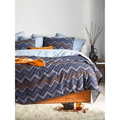 Afbeelding van De Witte Lietaer Dekbedovertrek Sioux Blue Grey Eenpersoons 140 x 200/220 cm Katoen Flanel