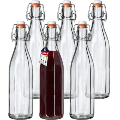 Afbeelding van KADAX Universele fles met beugelsluiting, dichte beugelfles, vintage glazen fles, drinkfles, likeurfles, sapfles, beugelsluiting (750 ml, 6 stuks)
