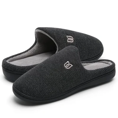 Afbeelding van Winterwarme slippers van traagschuim met antislip rubberen zool voor dames en heren, Zwart wit.