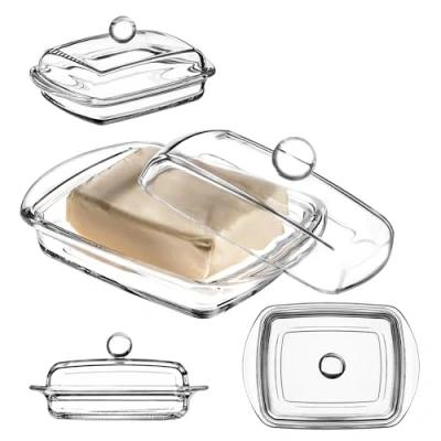 Afbeelding van KADAX Rechthoekige botervloot van transparant glas met deksel en handvat, vaatwasmachinebestendig (1 stuk, 16 cm, rechthoekig 2)