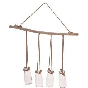 Afbeelding van Decoratie hanger hout met glazen potjes