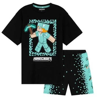 Afbeelding van Minecraft Katoenen korte pyjama, T shirt en shorts set voor jongens, Zwart/Blauw