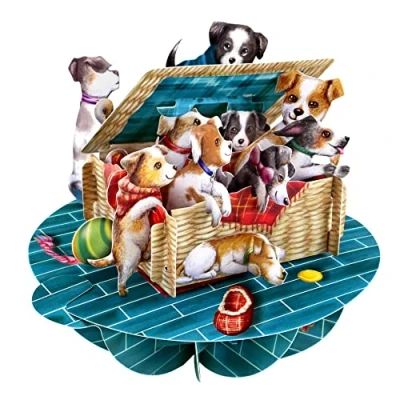 Afbeelding van SANTORO Pirouette 3D pop up wenskaart puppy&#039;s in mand verjaardagskaart voor haar, hem, kinderen, dochter, zoon Nieuwe puppy