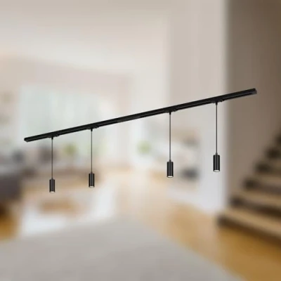 Afbeelding van RAIL 230 V railsystem, zwart, 4 LED pendels, lengte 1,5m