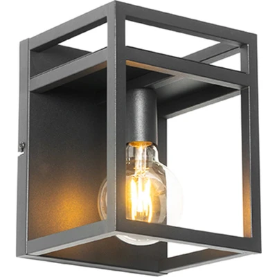 Afbeelding van QAZQA Industriële wandlamp zwart met rek Cage Rack