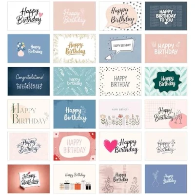 Afbeelding van Edition Seidel 20 stuks verjaardagskaarten, ansichtkaarten, felicitatiekaarten, wenskaarten, verjaardagskaarten voor mannen, vrouwen, kinderen haar met spreuken &quot;Happy Birthday&quot;