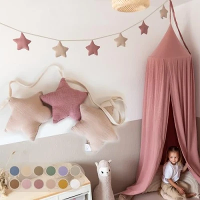 Afbeelding van lilimaus Vlaggetjesslinger voor kinderkamer, sterrenvlaggetjesslinger van 100% katoen, decoratie meisjes en jongens, slinger huisbed, bed