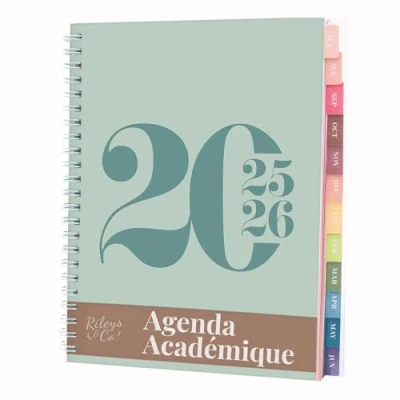 Afbeelding van Rileys Academische weekplanner 2024 2025, 18 maanden, met flexibele omslag, notitiepagina&#039;s, dubbele spiraalbinding, 20 x 15 cm (groen, Frans)