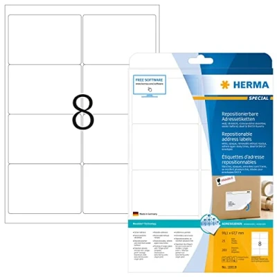 Afbeelding van Etiket HERMA 10018 99.1x67.7mm verwijderbaar wit 200stuks