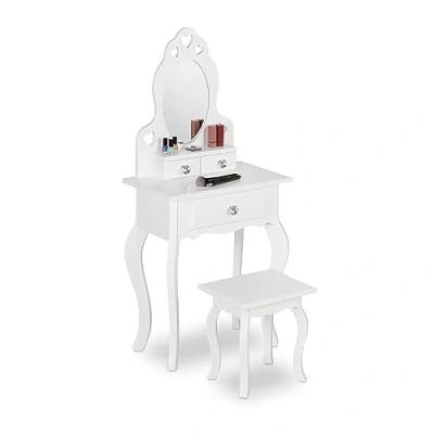 Afbeelding van kinderkaptafel met spiegel krukje 110 x 50 30 cm voor kinderen vanaf 3 jaar make up tafel wit