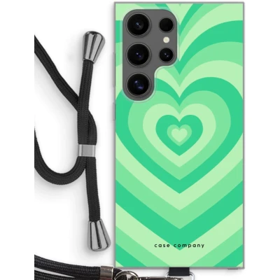 Afbeelding van Case Company® hoesje met Koord geschikt voor Samsung Galaxy S24 Ultra Hart Groen Telefoonhoesje Zwart Bescherming aan alle Kanten en Over de Schermrand